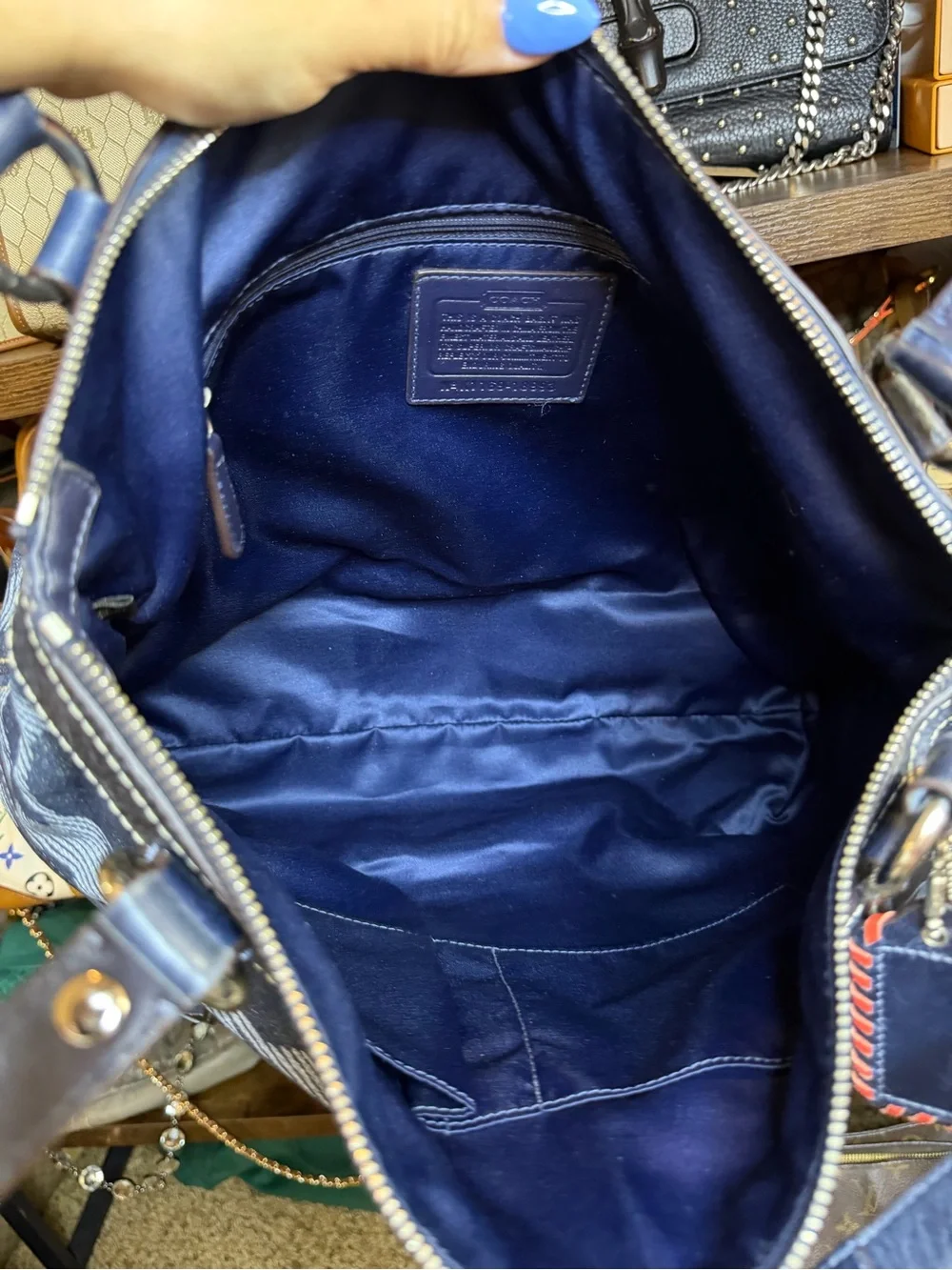 Coach Blue Signature Denim Tote with Buckle Pocket